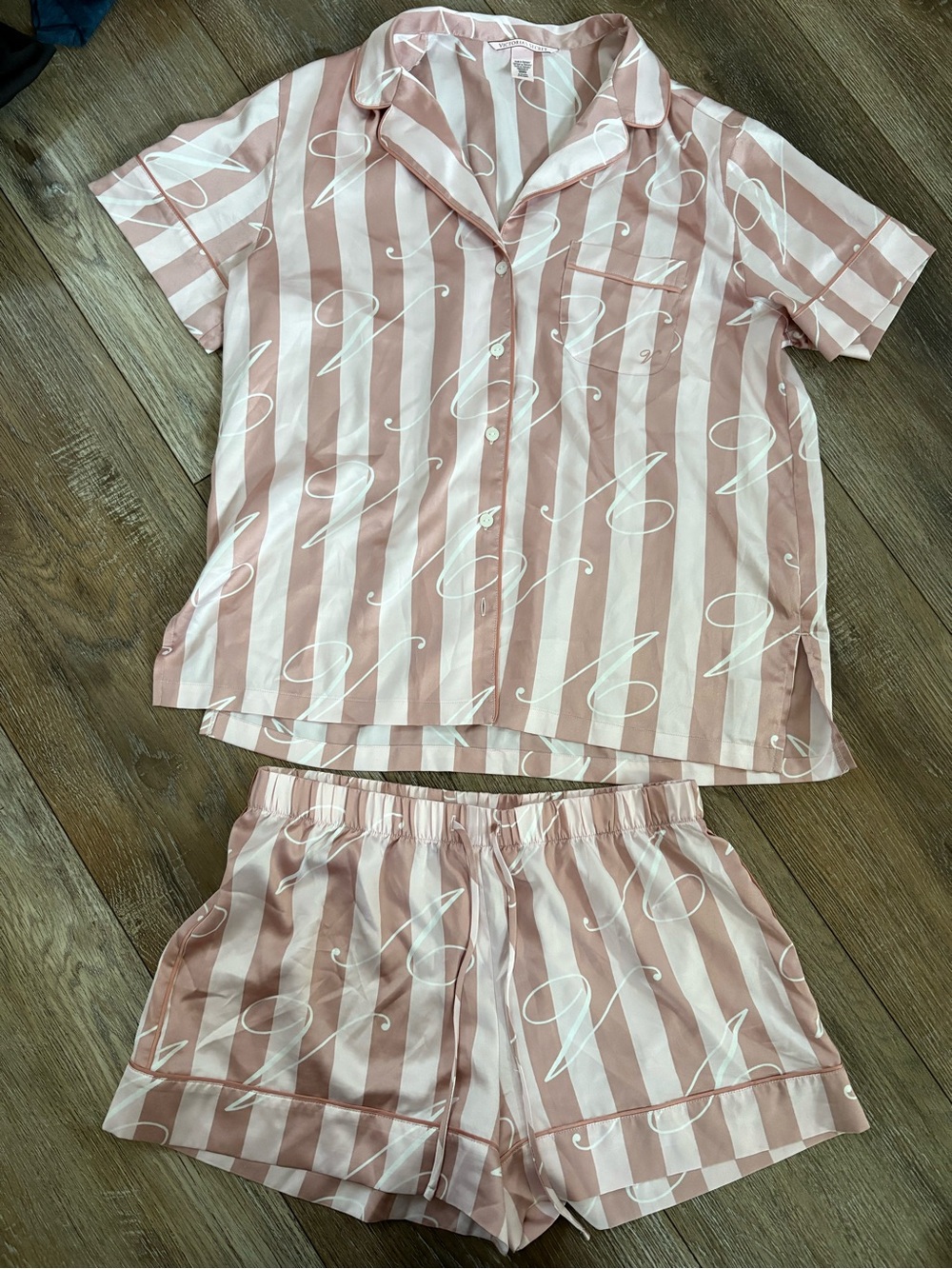 Victoria's Secret Pink and Cream Striped Short Pajama Set small